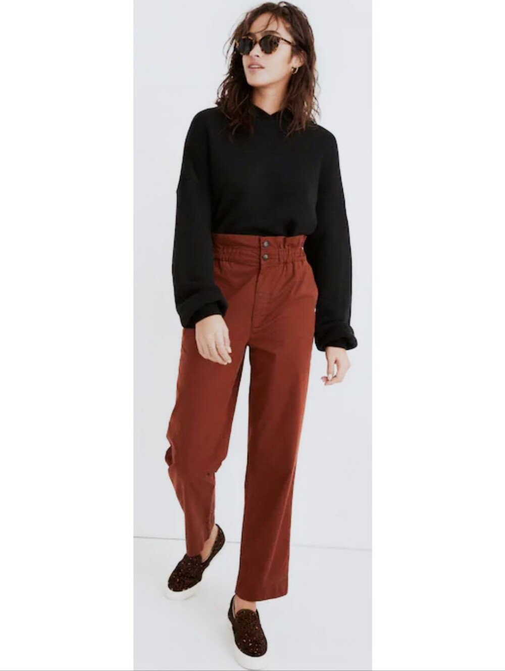 Madewell Paperbag Waist Tapered Leg Pants Rust Red Stretch High Rise Elastic